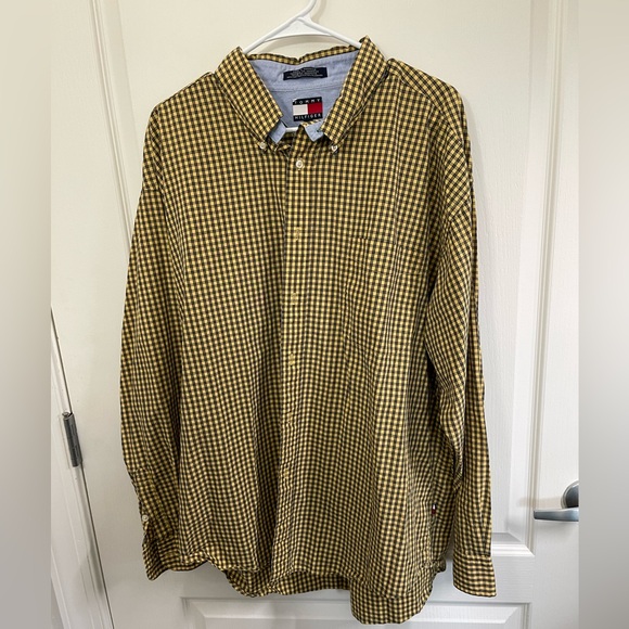 Tommy Hilfiger Men's Yellow Checkered Long Sleeve Dress Shirt XXL - Picture 1 of 6